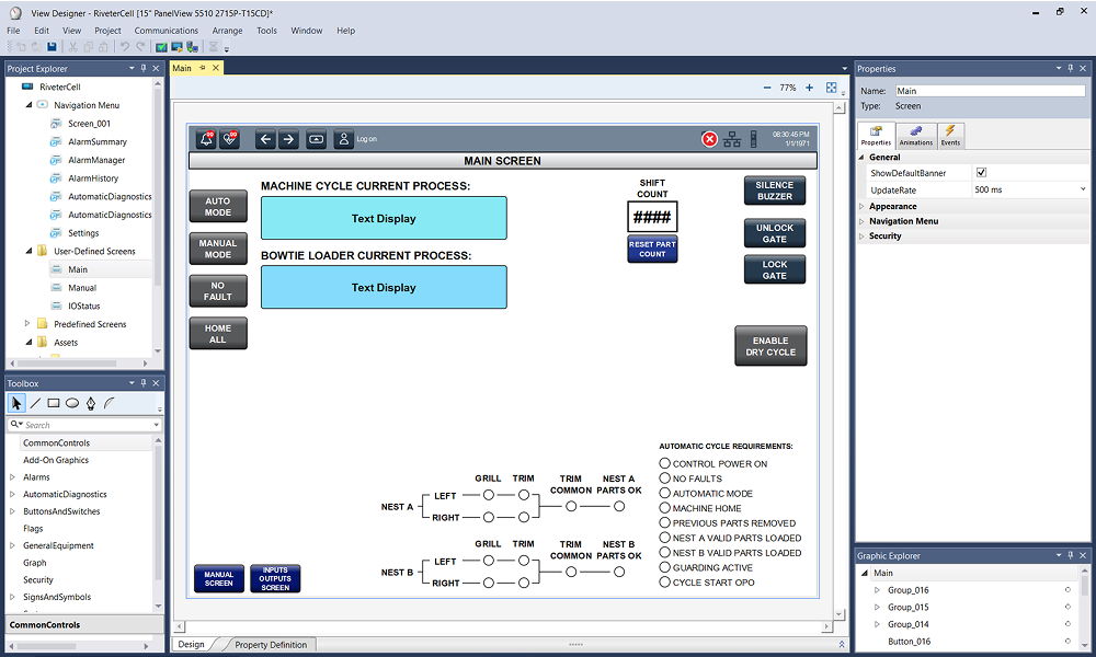 HMI Screen for fridge trim riveter cell
